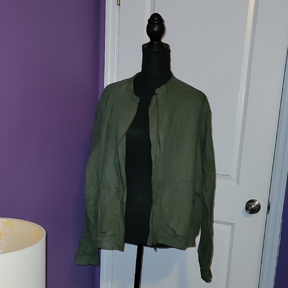 Cynthia Rowley Jackets & Blazers - Cynthia Rowley Dark Green Linen Bomber Jacket Sz: XL